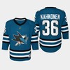 Youth San Jose Sharks Kaapo Kahkonen 36 Home 2022-23 Jersey Teal - Robokeg