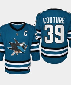 Youth San Jose Sharks Logan Couture 39 Home 2022-23 Jersey Teal - Robokeg