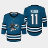 Youth San Jose Sharks Luke Kunin 11 Home 2022-23 Jersey Teal - Robokeg