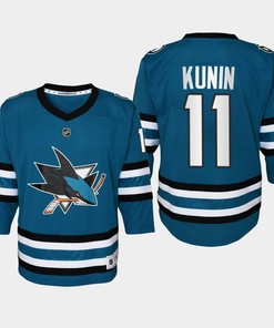 Youth San Jose Sharks Luke Kunin 11 Home 2022-23 Jersey Teal - Robokeg