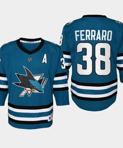 Youth San Jose Sharks Mario Ferraro 38 Home 2022-23 Jersey Teal - Robokeg