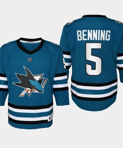 Youth San Jose Sharks Matt Benning 5 Home 2022-23 Jersey Teal - Robokeg