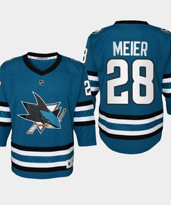 Youth San Jose Sharks Timo Meier 28 Home 2022-23 Jersey Teal - Robokeg