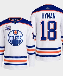 Zach Hyman 18 Edmonton Oilers White Jersey 2022 Lee Ryan Hall Of Fame Patch Away - Robokeg